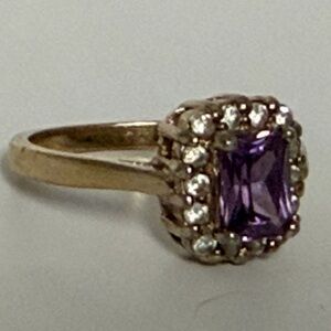 Estate 18kt size 7 Genuine GIA PURPLE sapph/spinel/alexandrite & diamonds ring